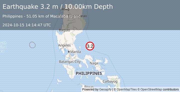 Earthquake PHILIPPINE ISLANDS REGION (3.2 m) (2024-10-15 14:14:47 UTC)