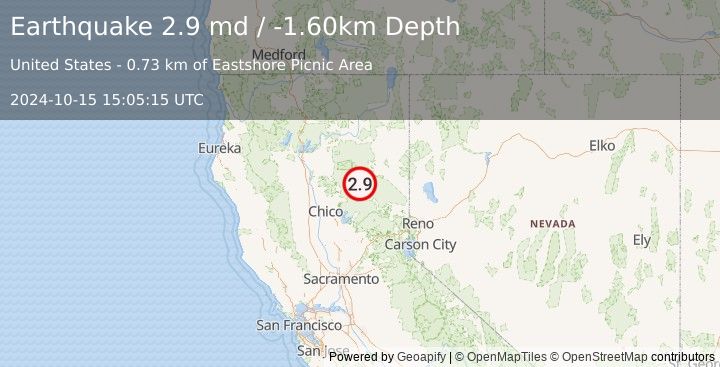 Earthquake NORTHERN CALIFORNIA (2.9 md) (2024-10-15 15:05:15 UTC)