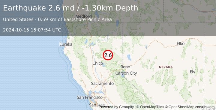 Earthquake NORTHERN CALIFORNIA (2.6 md) (2024-10-15 15:07:54 UTC)