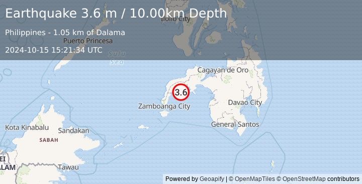 Earthquake MINDANAO, PHILIPPINES (3.6 m) (2024-10-15 15:21:34 UTC)