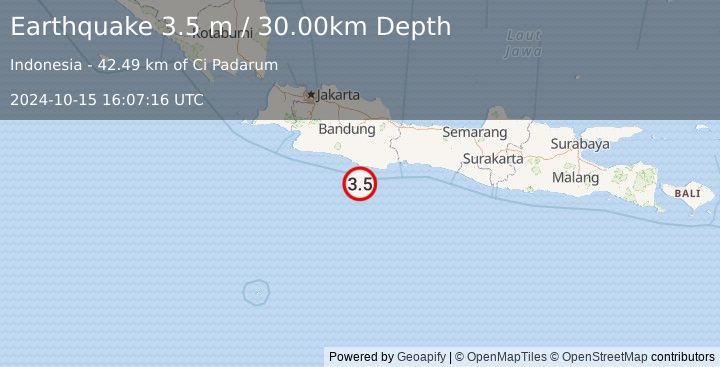 Earthquake JAVA, INDONESIA (3.5 m) (2024-10-15 16:07:16 UTC)