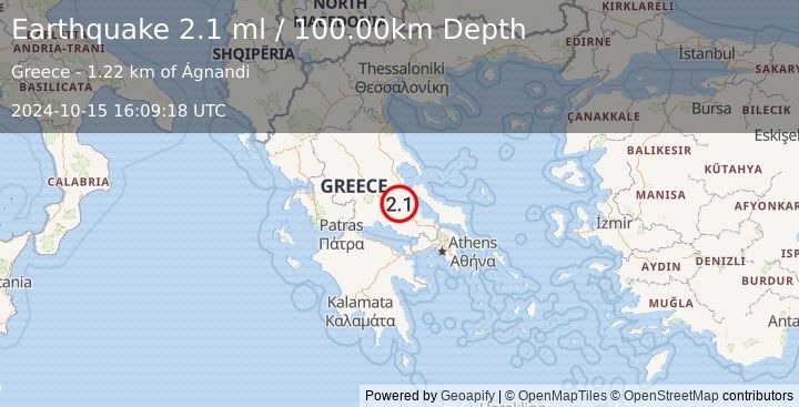 Earthquake GREECE (2.1 ml) (2024-10-15 16:09:18 UTC)