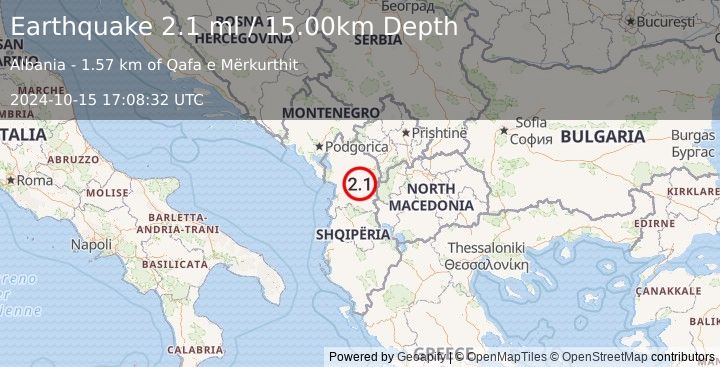 Earthquake ALBANIA (2.1 ml) (2024-10-15 17:08:32 UTC)