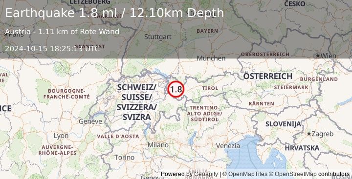 Earthquake AUSTRIA (1.8 ml) (2024-10-15 18:25:13 UTC)