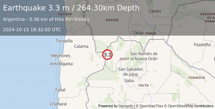 Earthquake JUJUY, ARGENTINA (3.3 m) (2024-10-15 18:32:00 UTC)