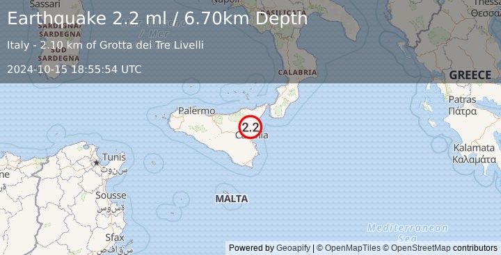 Earthquake SICILY, ITALY (2.2 ml) (2024-10-15 18:55:54 UTC)