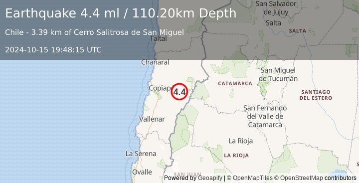 Earthquake ATACAMA, CHILE (4.4 ml) (2024-10-15 19:48:15 UTC)