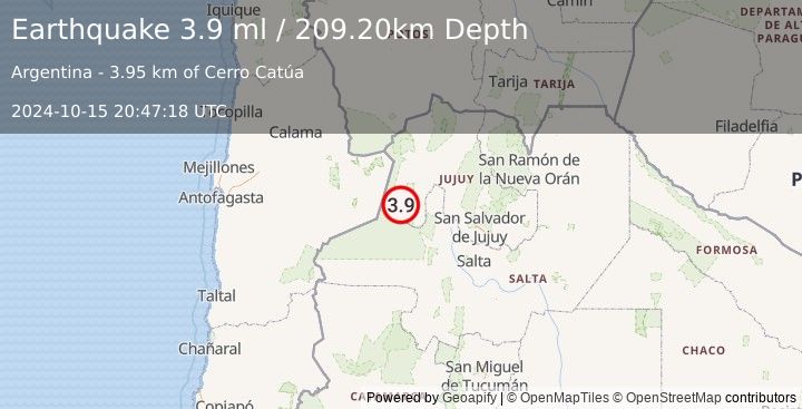 Earthquake JUJUY, ARGENTINA (3.9 ml) (2024-10-15 20:47:18 UTC)