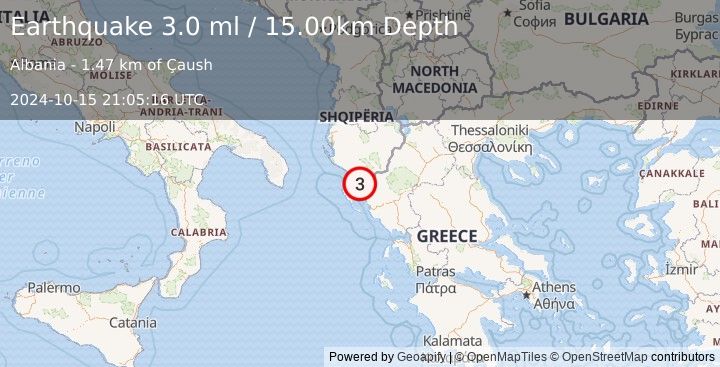 Earthquake ALBANIA (3.0 ml) (2024-10-15 21:05:16 UTC)