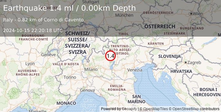 Earthquake NORTHERN ITALY (1.4 ml) (2024-10-15 22:20:18 UTC)