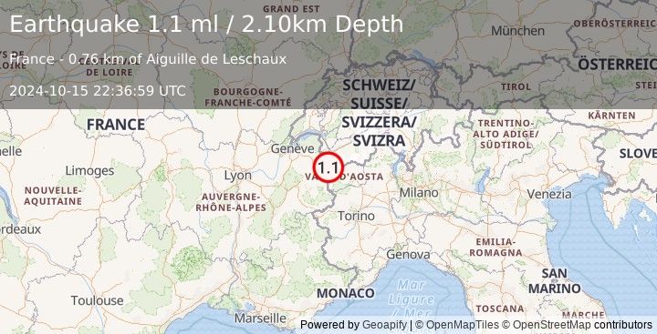 Earthquake NORTHERN ITALY (1.1 ml) (2024-10-15 22:36:59 UTC)