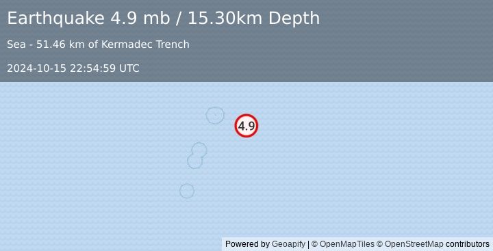 Earthquake KERMADEC ISLANDS REGION (4.9 mb) (2024-10-15 22:54:59 UTC)