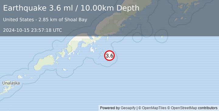 Earthquake ALASKA PENINSULA (3.6 ml) (2024-10-15 23:57:18 UTC)