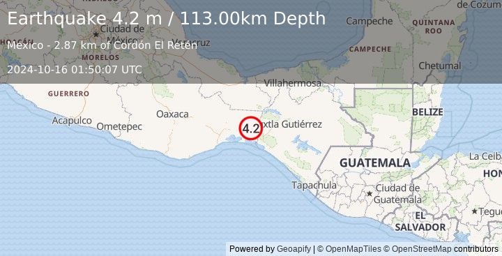 Earthquake OAXACA, MEXICO (4.2 m) (2024-10-16 01:50:07 UTC)