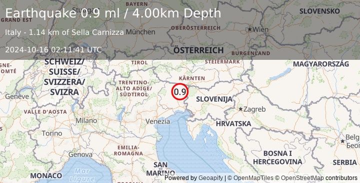 Earthquake NORTHERN ITALY (0.9 ml) (2024-10-16 02:11:41 UTC)