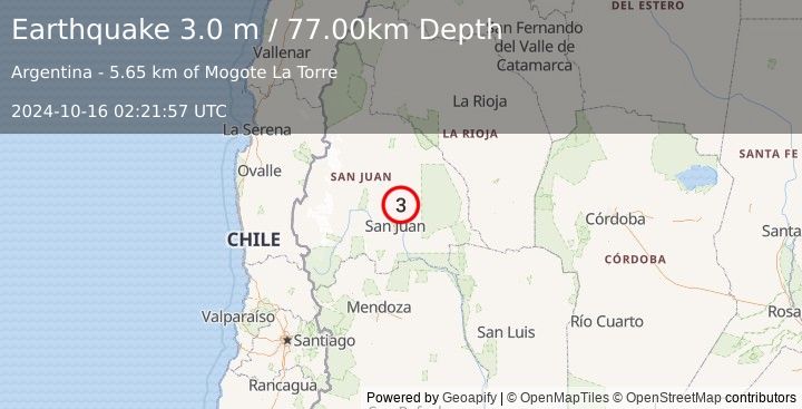 Earthquake SAN JUAN, ARGENTINA (3.0 m) (2024-10-16 02:21:57 UTC)