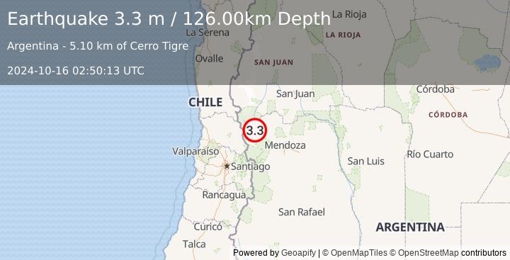 Earthquake MENDOZA, ARGENTINA (3.3 m) (2024-10-16 02:50:13 UTC)