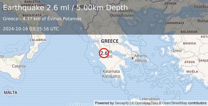 Earthquake GREECE (2.6 ml) (2024-10-16 03:35:16 UTC)