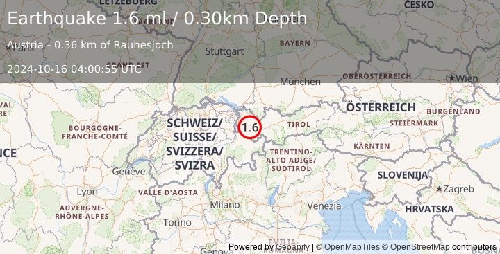 Earthquake AUSTRIA (1.6 ml) (2024-10-16 04:00:55 UTC)