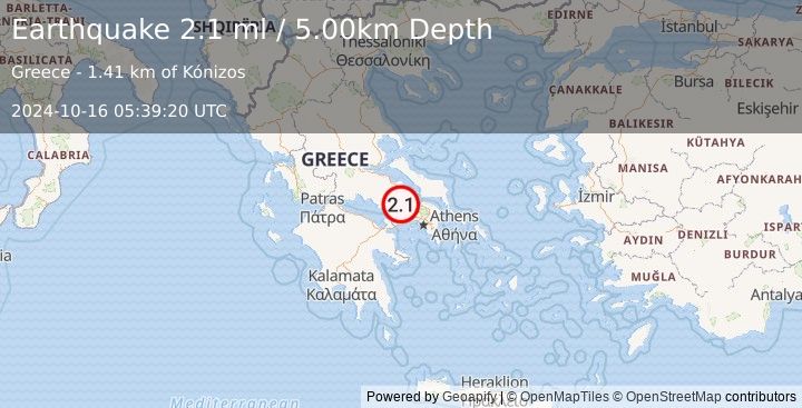 Earthquake GREECE (2.1 ml) (2024-10-16 05:39:20 UTC)