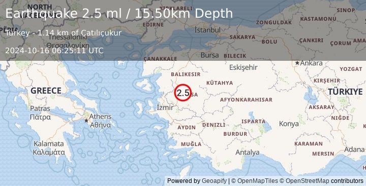 Earthquake WESTERN TURKEY (2.5 ml) (2024-10-16 06:25:11 UTC)