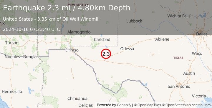 Earthquake WESTERN TEXAS (2.3 ml) (2024-10-16 07:23:40 UTC)