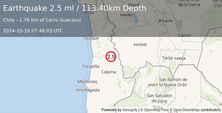 Earthquake ANTOFAGASTA, CHILE (2.5 ml) (2024-10-16 07:46:03 UTC)