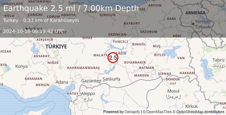 Earthquake EASTERN TURKEY (2.5 ml) (2024-10-16 08:19:42 UTC)