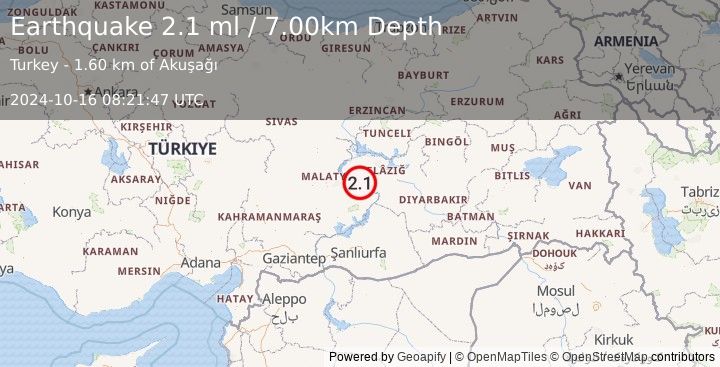 Earthquake EASTERN TURKEY (2.1 ml) (2024-10-16 08:21:47 UTC)