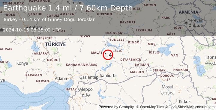 Earthquake EASTERN TURKEY (1.4 ml) (2024-10-16 08:35:02 UTC)