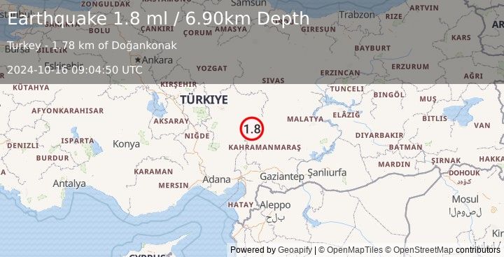 Earthquake CENTRAL TURKEY (1.8 ml) (2024-10-16 09:04:50 UTC)