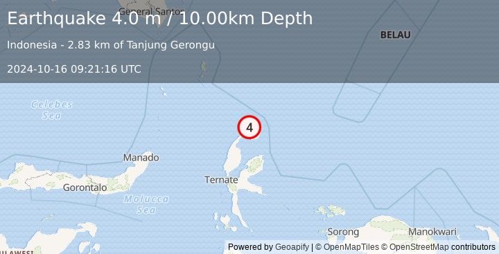 Earthquake HALMAHERA, INDONESIA (4.0 m) (2024-10-16 09:21:16 UTC)