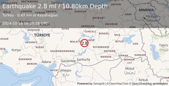 Earthquake EASTERN TURKEY (2.8 ml) (2024-10-16 09:29:28 UTC)