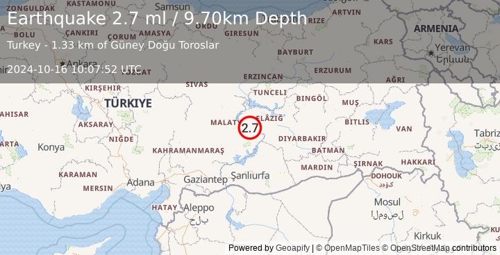 Earthquake EASTERN TURKEY (2.7 ml) (2024-10-16 10:07:52 UTC)