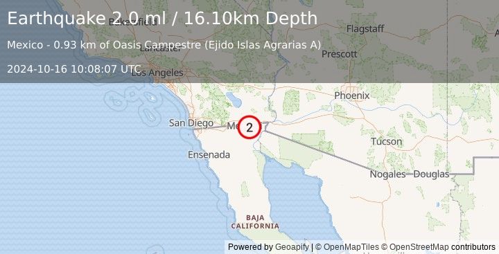 Earthquake BAJA CALIFORNIA, MEXICO (2.0 ml) (2024-10-16 10:08:07 UTC)