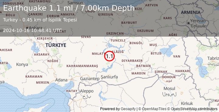 Earthquake EASTERN TURKEY (1.1 ml) (2024-10-16 10:48:41 UTC)