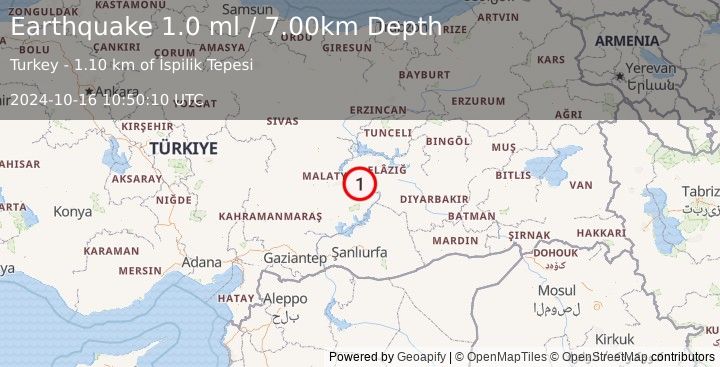 Earthquake EASTERN TURKEY (1.0 ml) (2024-10-16 10:50:10 UTC)