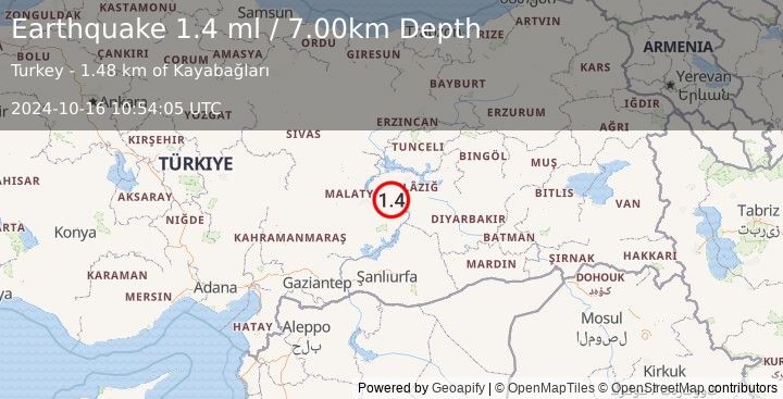 Earthquake EASTERN TURKEY (1.4 ml) (2024-10-16 10:54:05 UTC)