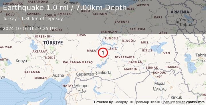 Earthquake EASTERN TURKEY (1.0 ml) (2024-10-16 10:57:25 UTC)