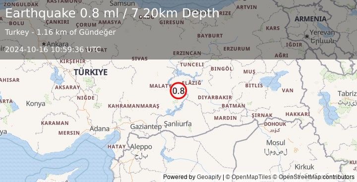 Earthquake EASTERN TURKEY (0.8 ml) (2024-10-16 10:59:36 UTC)