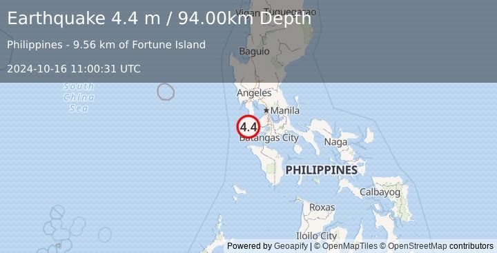 Earthquake LUZON, PHILIPPINES (4.4 m) (2024-10-16 11:00:31 UTC)