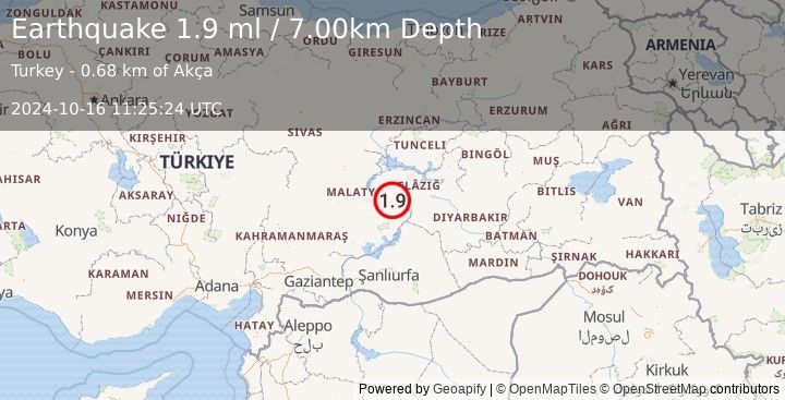 Earthquake EASTERN TURKEY (1.9 ml) (2024-10-16 11:25:24 UTC)