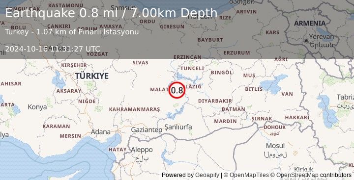 Earthquake EASTERN TURKEY (0.8 ml) (2024-10-16 11:31:27 UTC)