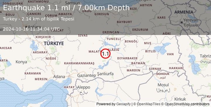 Earthquake EASTERN TURKEY (1.1 ml) (2024-10-16 11:34:04 UTC)