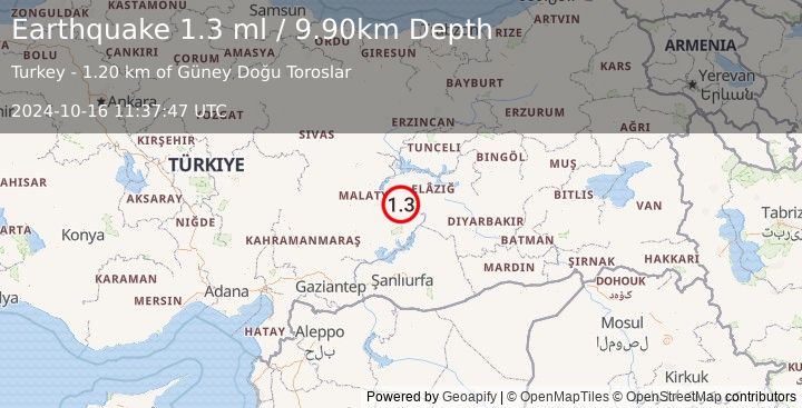 Earthquake EASTERN TURKEY (1.3 ml) (2024-10-16 11:37:47 UTC)