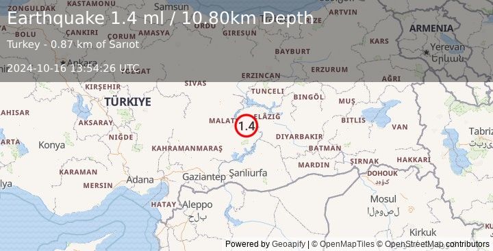 Earthquake EASTERN TURKEY (1.4 ml) (2024-10-16 13:54:26 UTC)