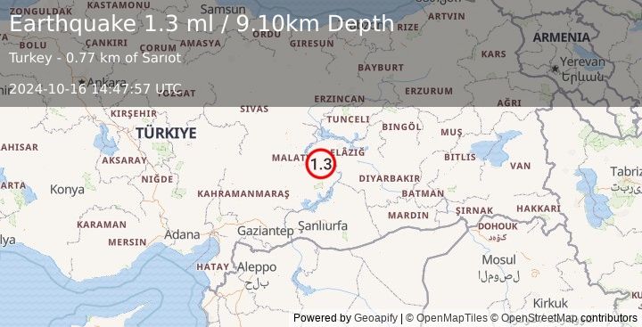 Earthquake EASTERN TURKEY (1.3 ml) (2024-10-16 14:47:57 UTC)