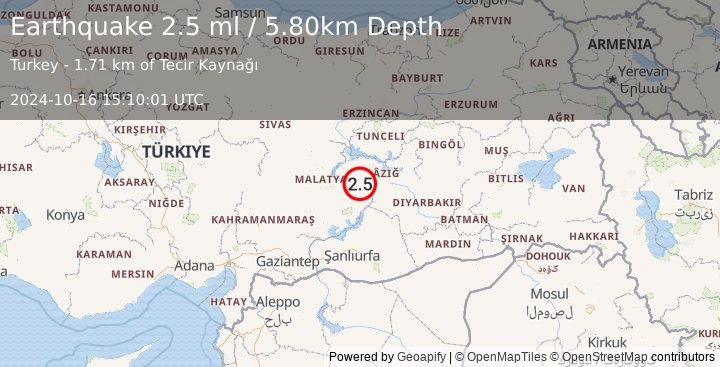 Earthquake EASTERN TURKEY (2.5 ml) (2024-10-16 15:10:01 UTC)