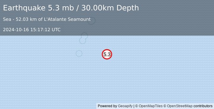 Earthquake KERMADEC ISLANDS REGION (5.3 mb) (2024-10-16 15:17:12 UTC)