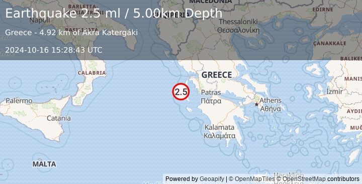 Earthquake GREECE (2.5 ml) (2024-10-16 15:28:43 UTC)